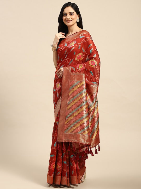 Silk Land Floral Zari Saree