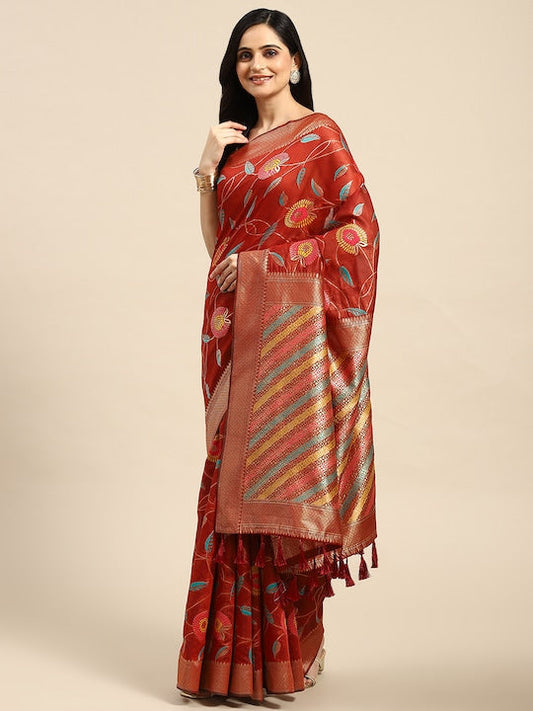 Silk Land Floral Zari Saree