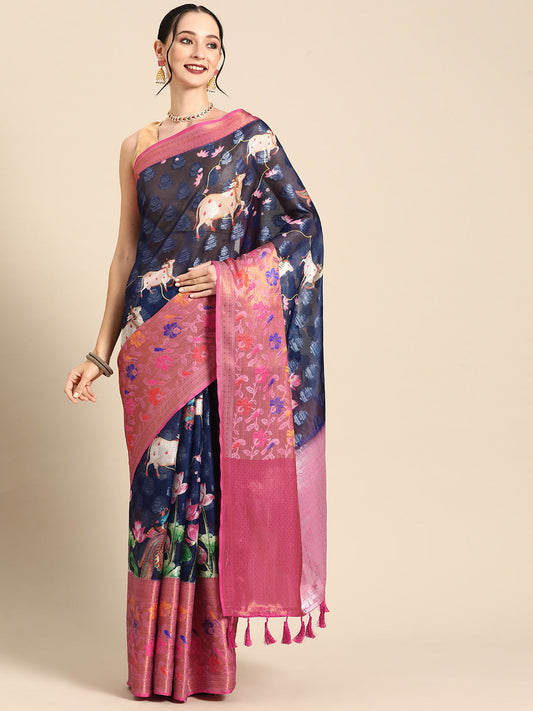 Silk Land Floral Zari Art Silk Kanjeevaram Saree