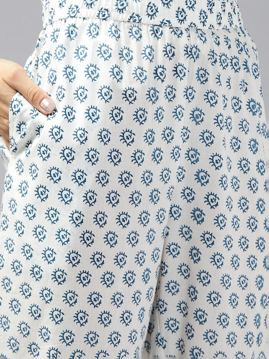 Yufta Women Blue Ethnic Motifs Printed Printed Pure Cotton Kurta with Trousers & Dupatta