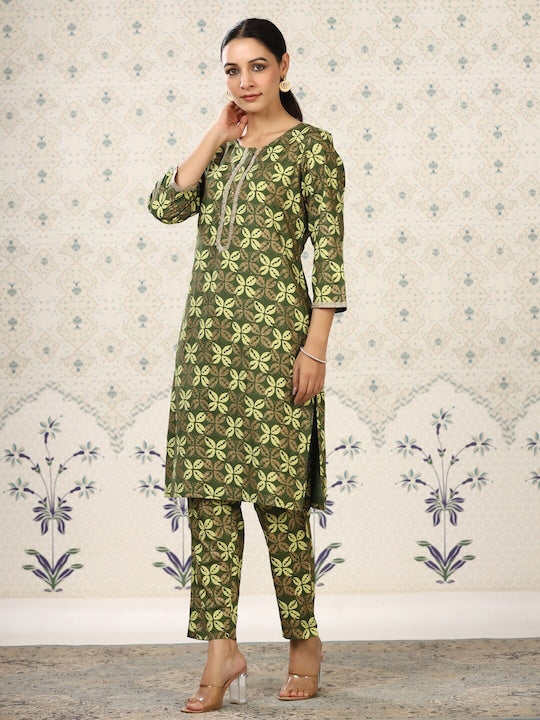 House of Pataudi Floral Printed Round Neck Kurta