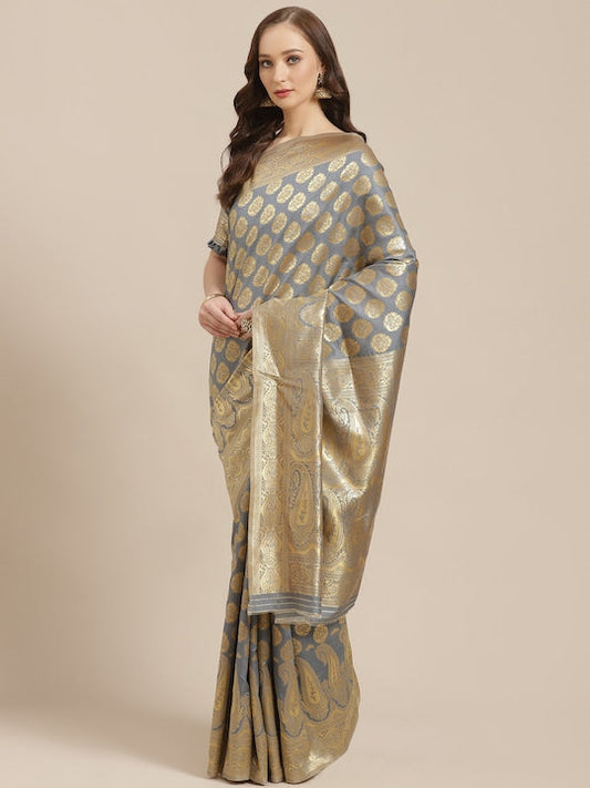 Saree mall Grey & Golden Woven Design Banarasi Saree