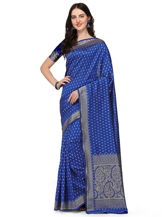 Anjaneya Sarees Blue & Gold-Toned Woven Design Art Silk Banarasi Saree