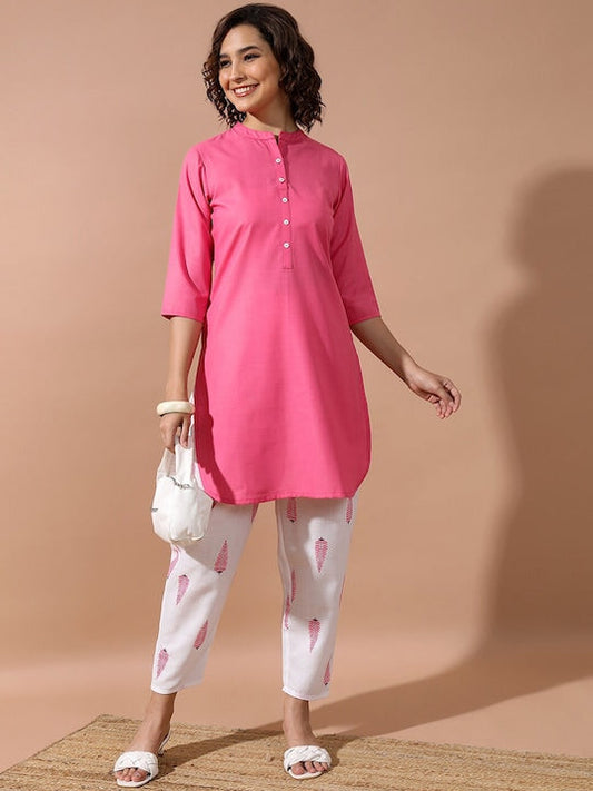 Vishudh Mandarin Collar Short Straight Kurta With Dhoti Pants