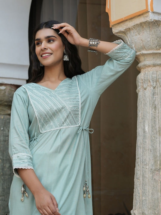 Juniper Ethnic Motif Yoke Design Thread Work A-Line Kurta
