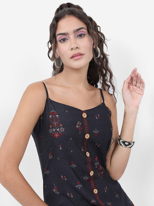 Vishudh Floral Printed Mirror Work Kurta