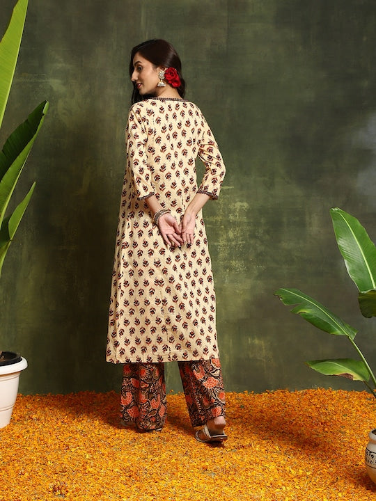 AKS Couture Floral Printed Pure Cotton Kurta with Palazzos
