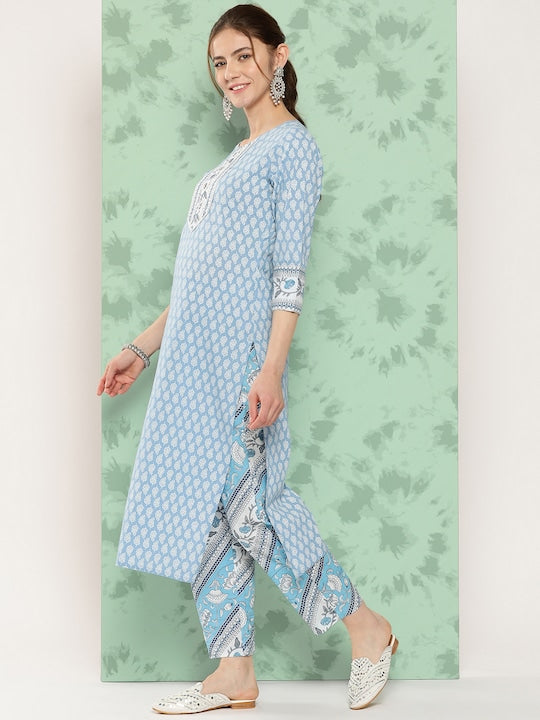 Yufta Ethnic Motifs Printed Gotta Patti Pure Cotton Kurta With Trousers & With Dupatta