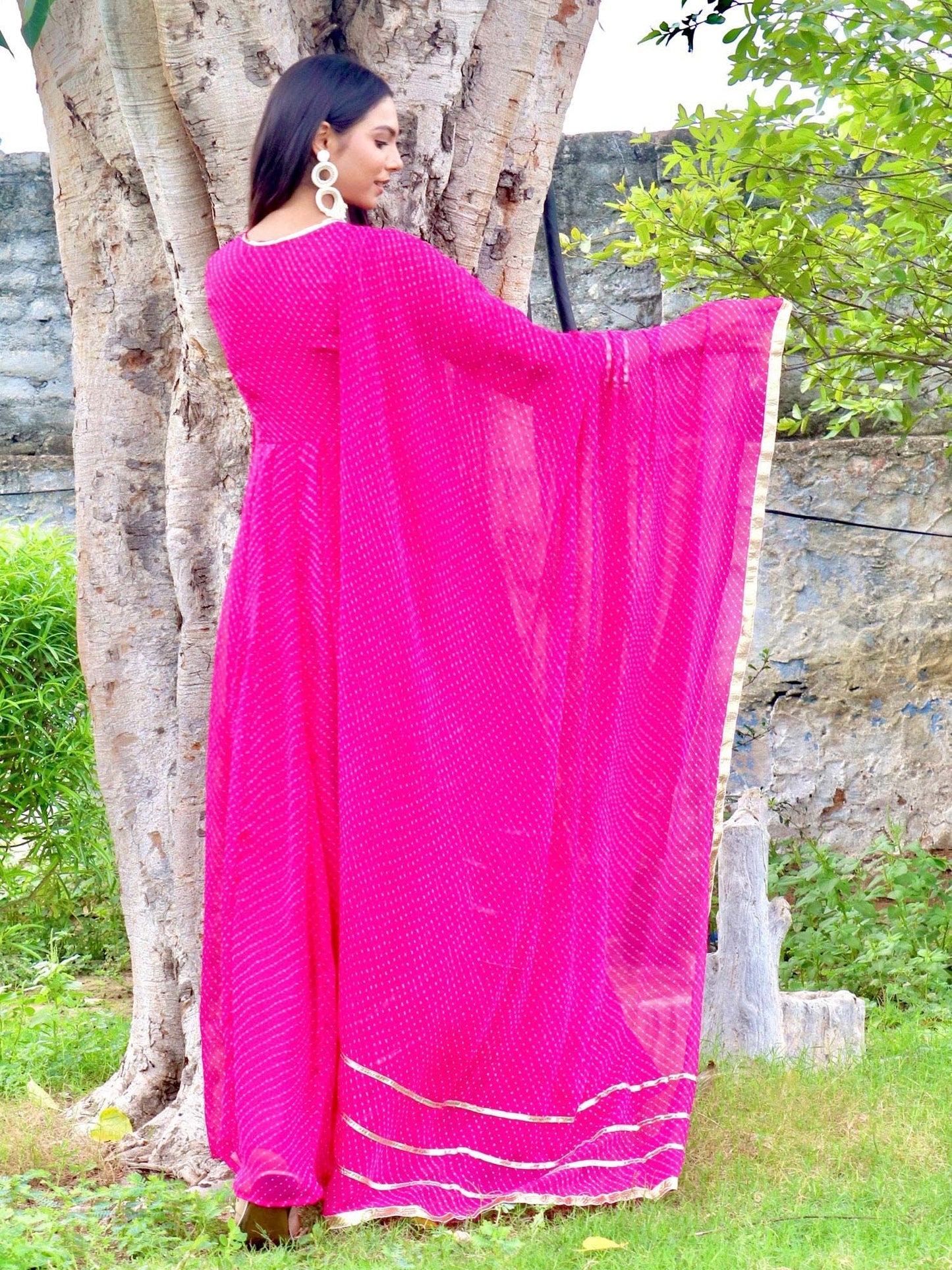 ONEWE INDIA Paakhi Mothra Anarkali Set (Set of 3) - Pink