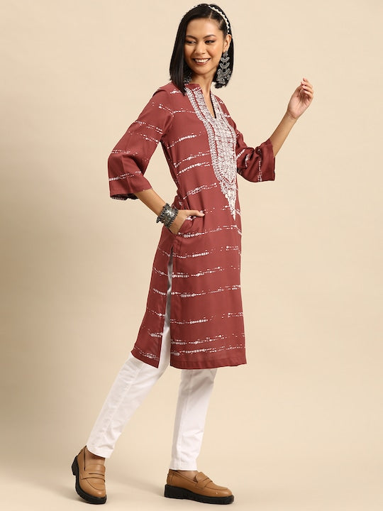 Sangria Women Ethnic Motifs Printed Straight Kurta with Pocket