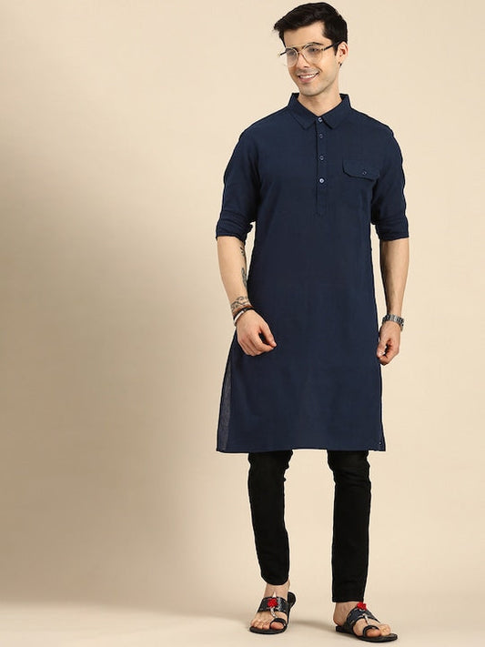 Anouk Men Navy Blue Solid Straight Kurta