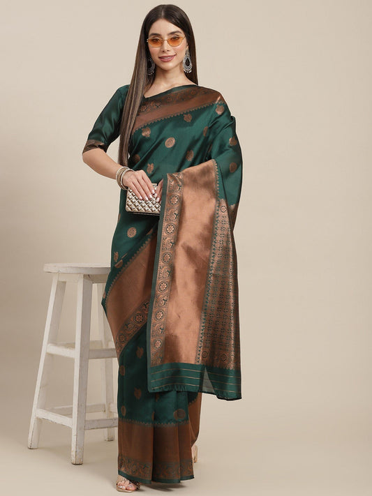 KSUT (House of Varanga) Green Woven Design Banarasi Silk Saree With Blouse Piece