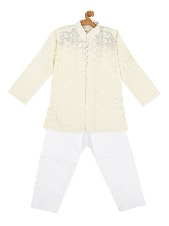 Vastramay Sishu Boys Chikankari Embroidered Pure Cotton Kurta with Pyjamas