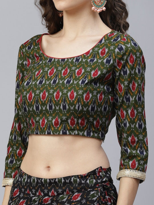 AKS Printed Ready To Wear Cotton Lehenga & Blouse With Dupatta