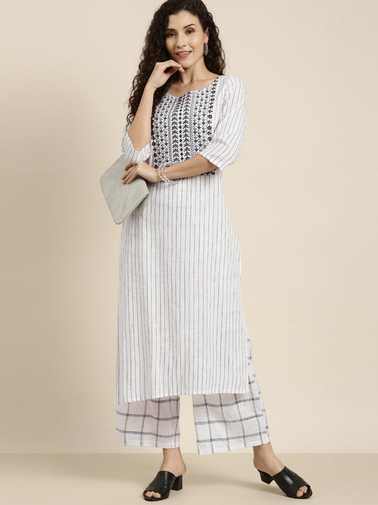 Vishudh Women Off-White Printed Kurta with Palazzos