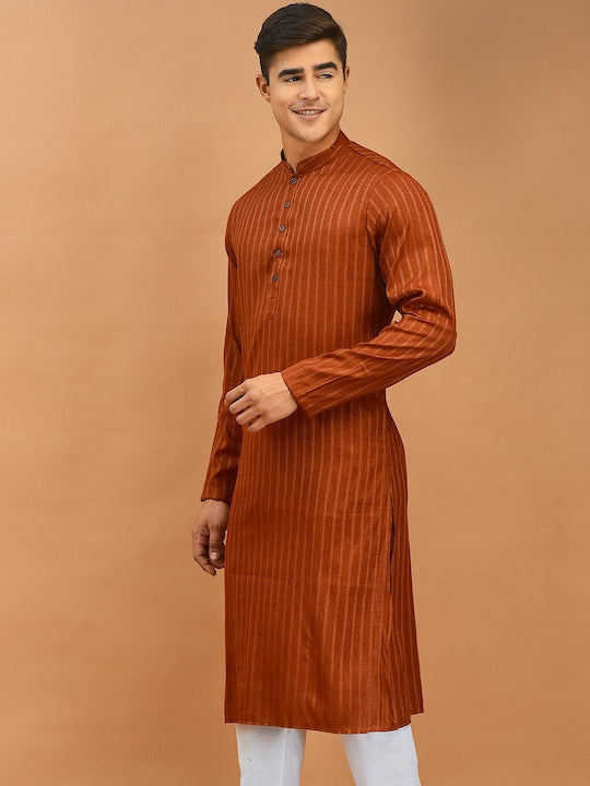 Deyann Mandarin Collar Woven Design Jacquard Kurta
