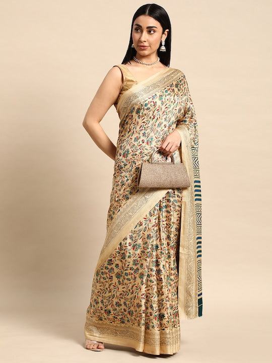Here&now Floral Manipuri Pure Silk Saree
