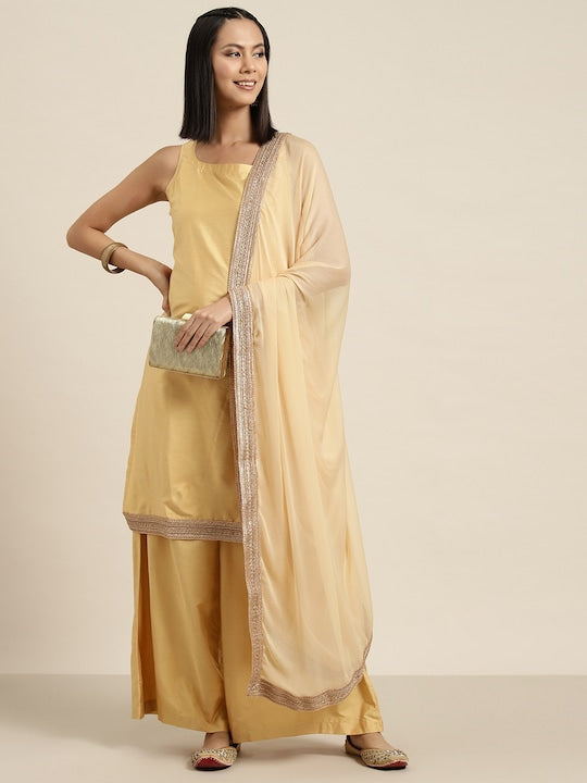 Here&now Gotta-Patti Detailed Kurta with Palazzos & Dupatta