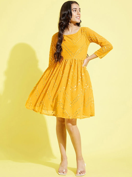 Vastramay Yuva Girls Yellow Embellished Relaxed-Fit Ethnic Dresses