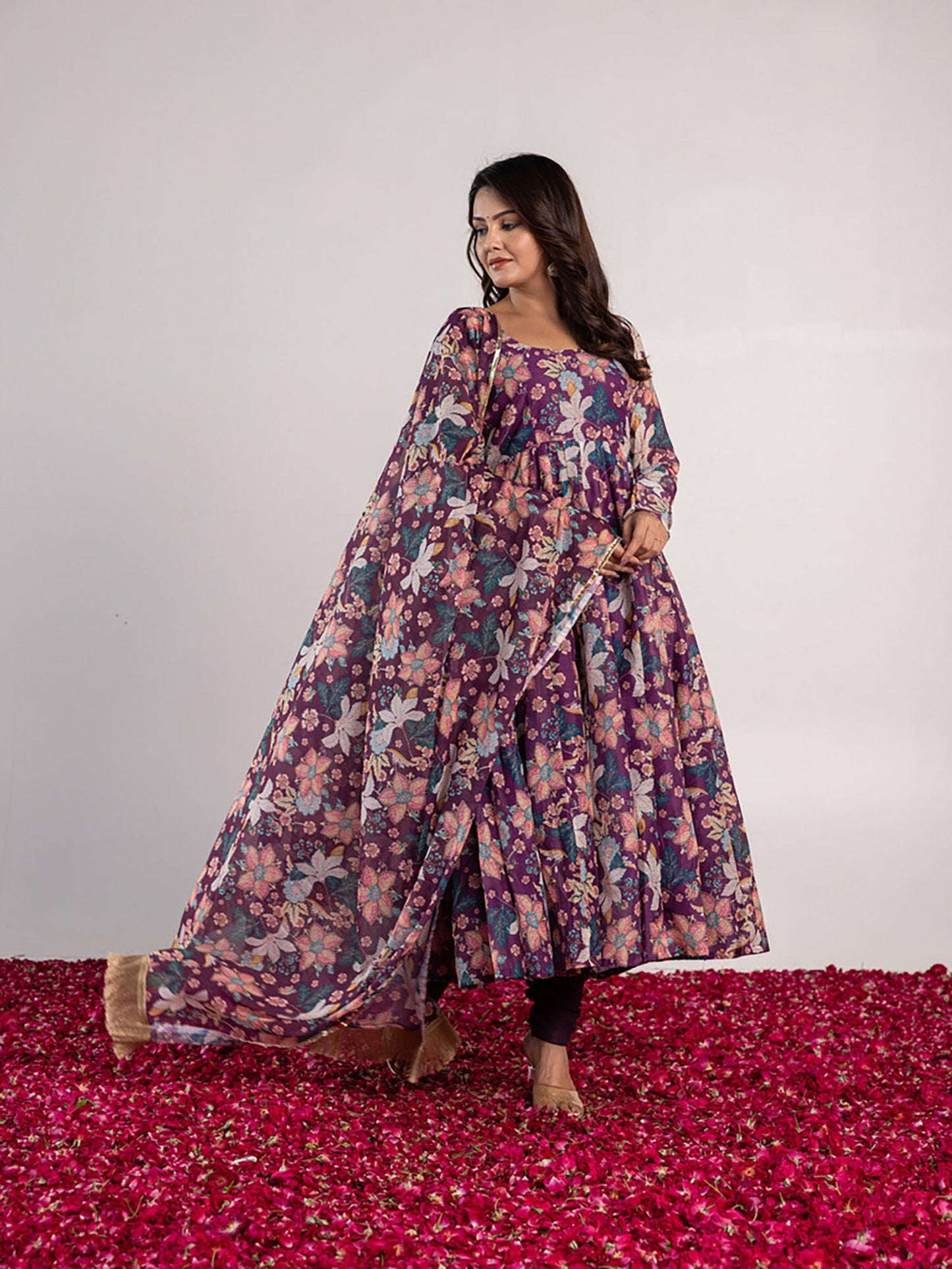 ONEWE INDIA Nitya Anarkali Kurta with Churidar & Dupatta (Set of 3)