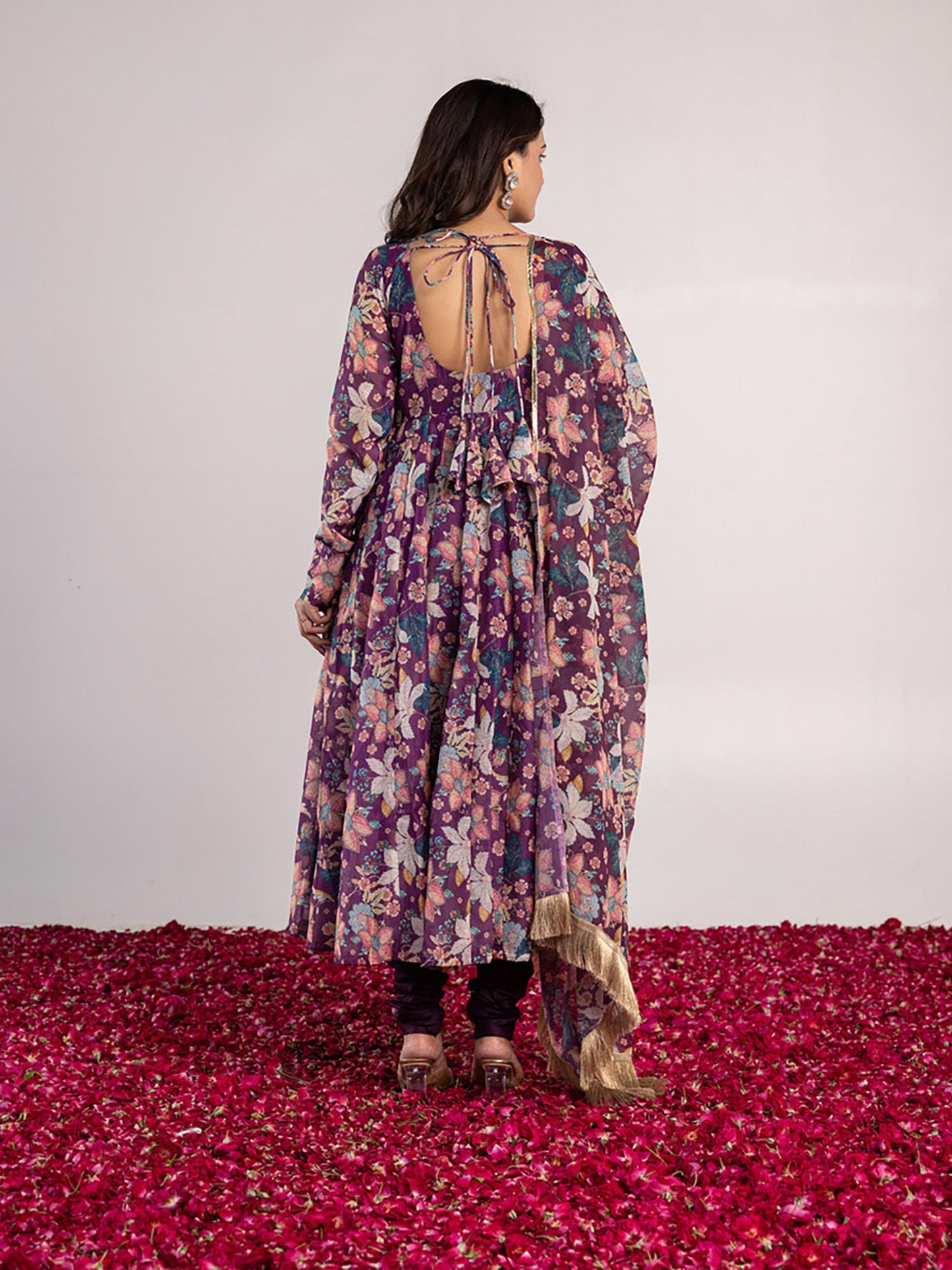 ONEWE INDIA Nitya Anarkali Kurta with Churidar & Dupatta (Set of 3)