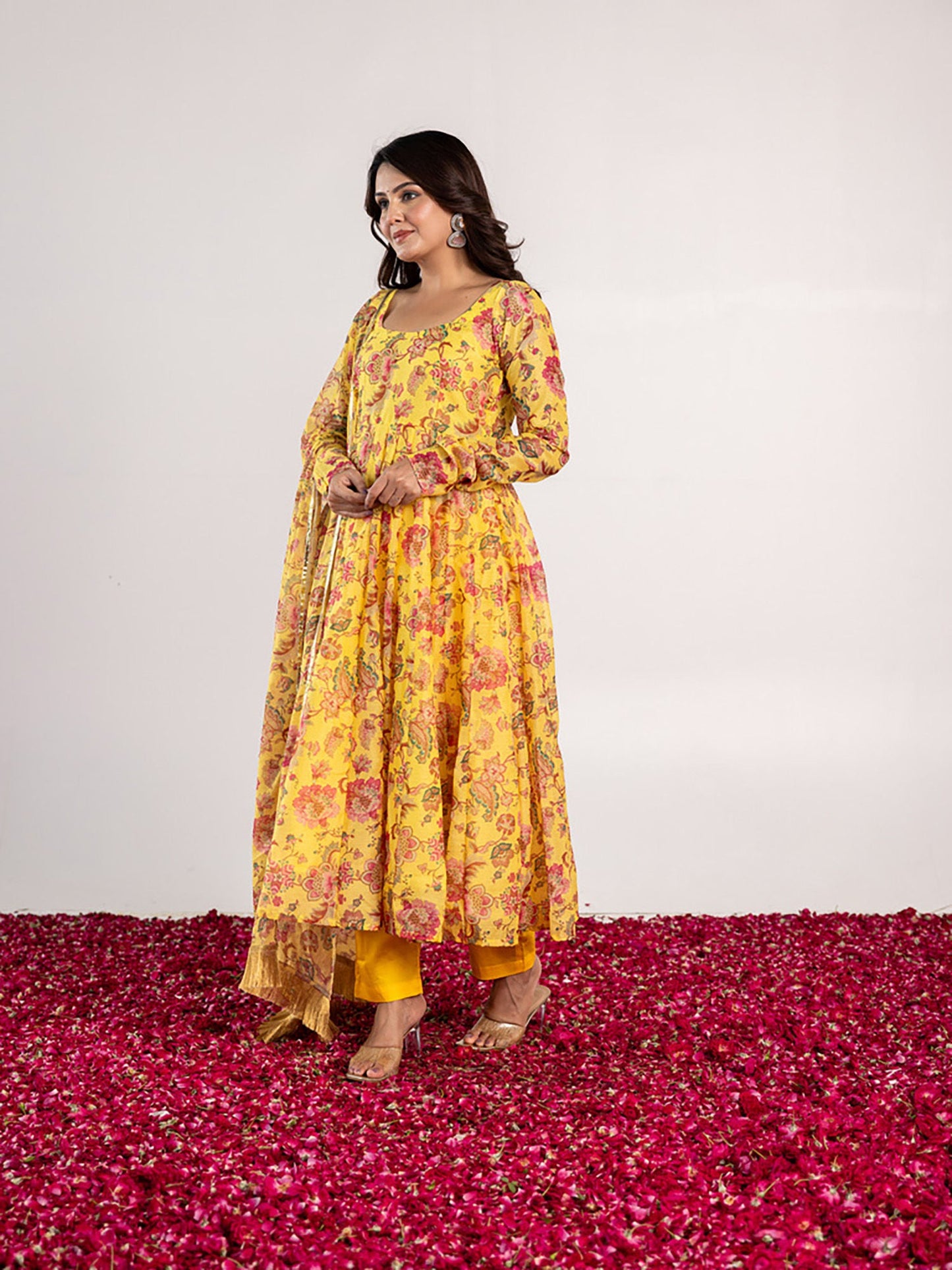 ONEWE INDIA Vishwa Anarkali Kurta with Churidar & Dupatta (Set of 3)