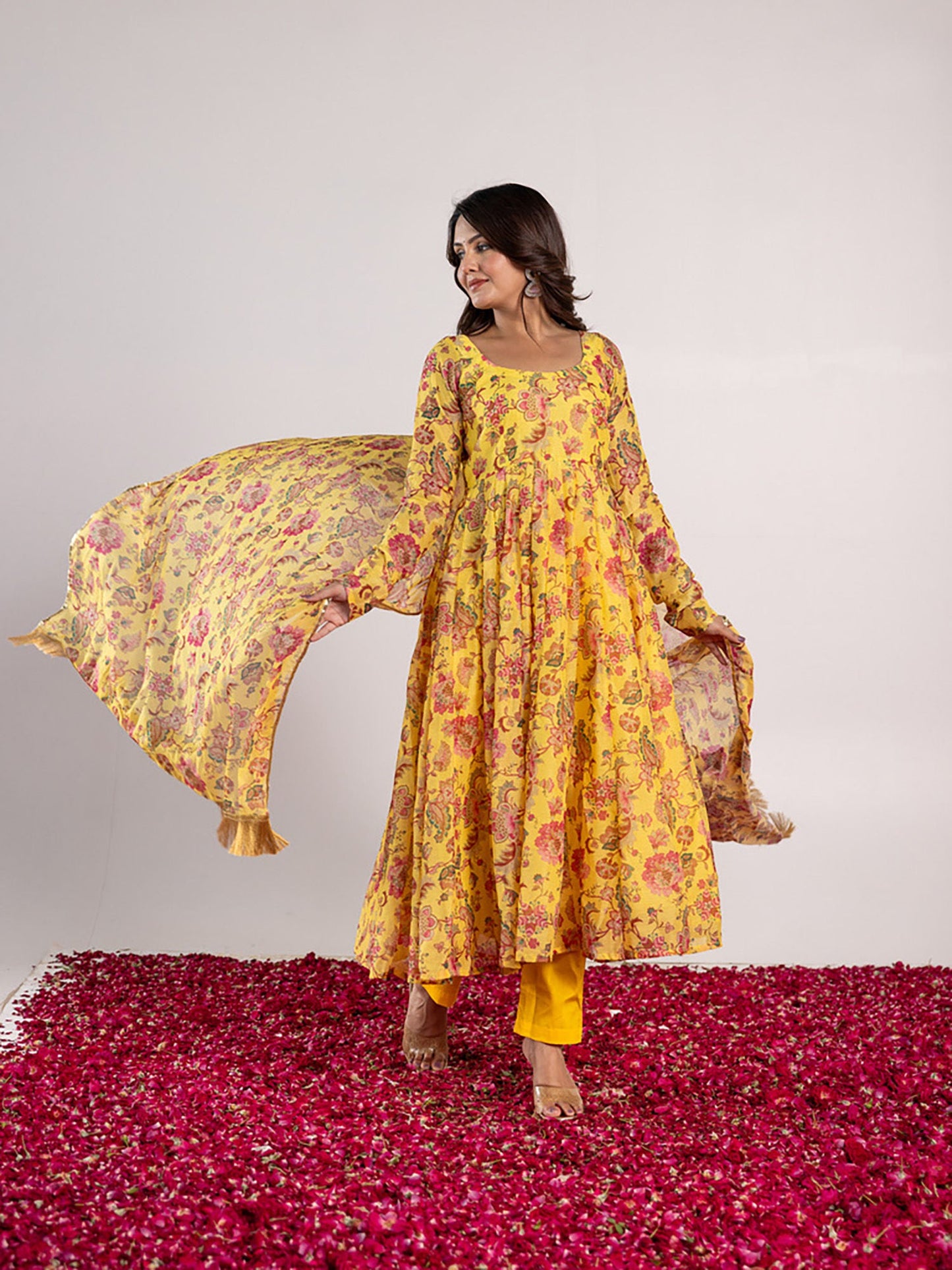 ONEWE INDIA Vishwa Anarkali Kurta with Churidar & Dupatta (Set of 3)