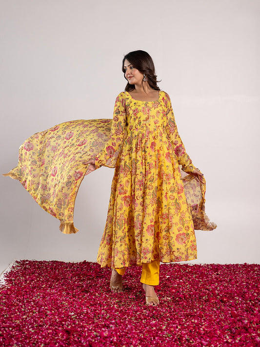 ONEWE INDIA Vishwa Anarkali Kurta with Churidar & Dupatta (Set of 3)