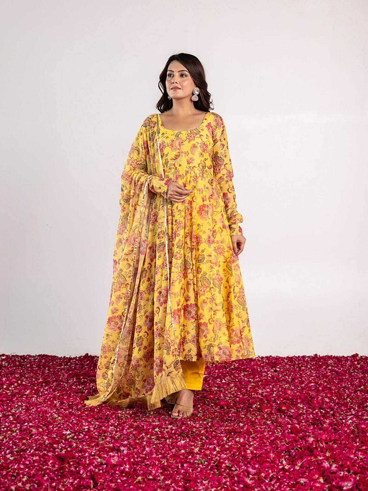 ONEWE INDIA Vishwa Anarkali Kurta with Churidar & Dupatta (Set of 3)