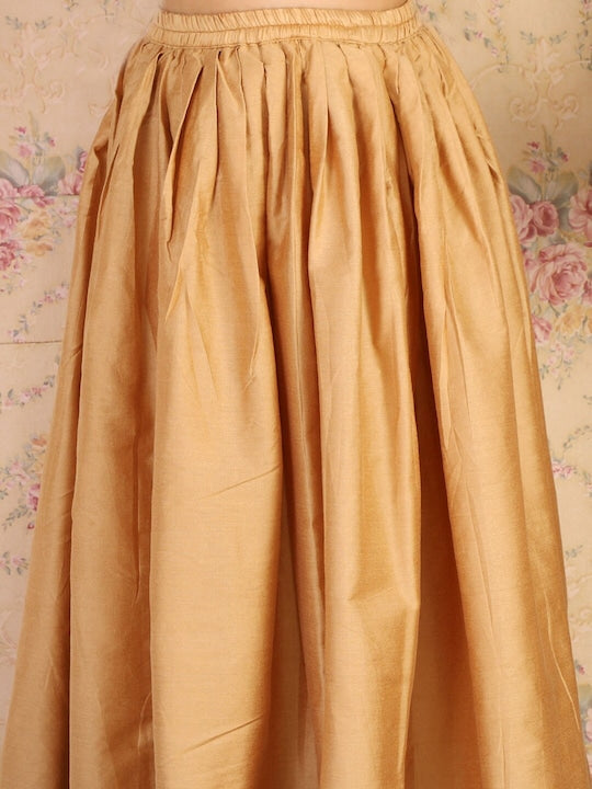 Vastramay Girls Embroidered Top & Rose Gold Skirt With Matching Neckless & Potli Bag