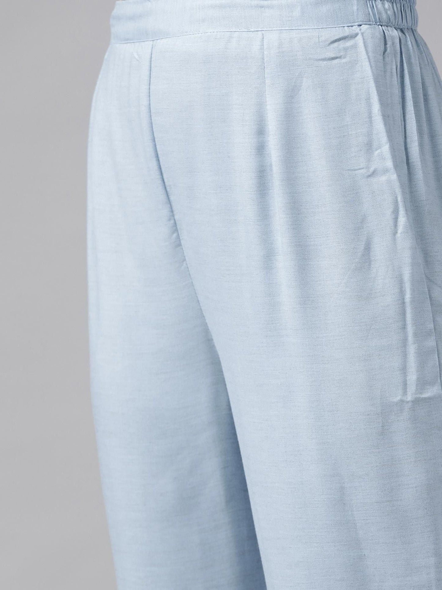 ISHIN Women's Blue Gota Patti Embroidered A-Line Kurta Trouser Dupatta (Set of 3)