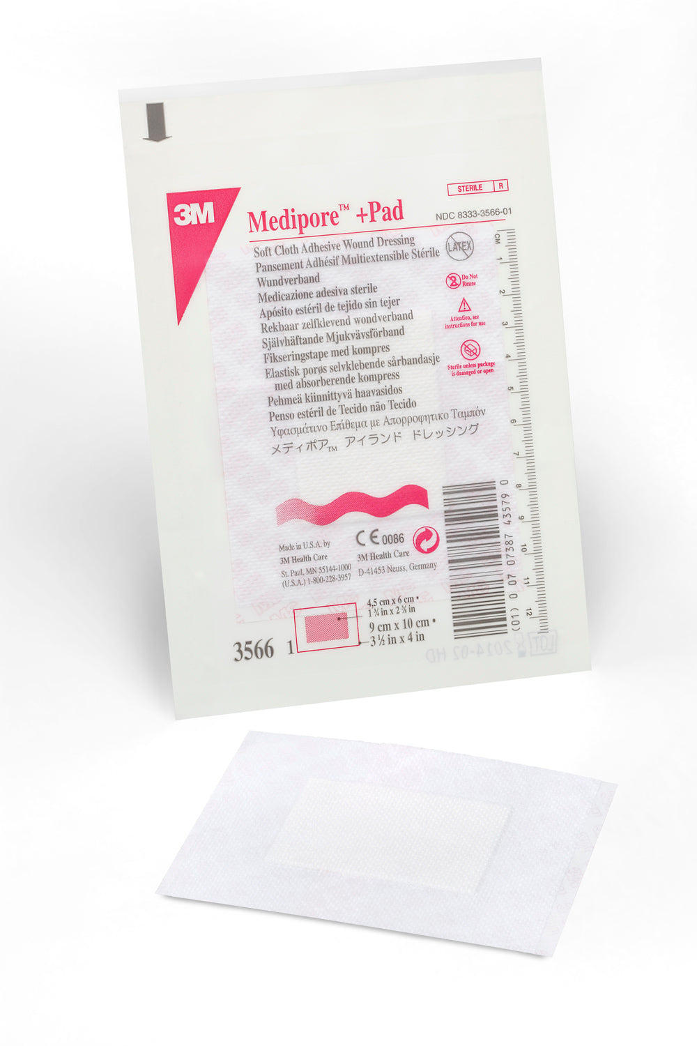 Medipore 3566 +Pad Soft Cloth Adhesive Wound Dressing, Case of 100