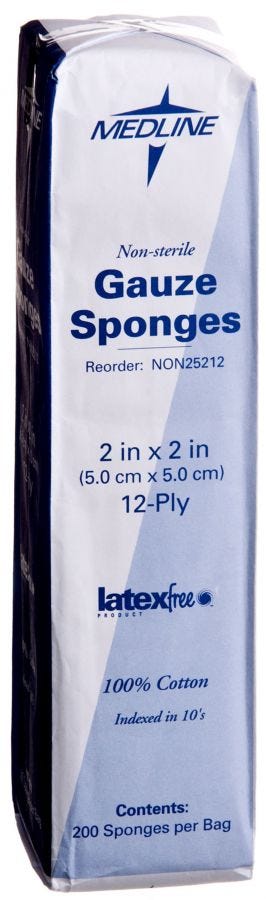 Medline Woven Non-Sterile Gauze Sponges: 2" x 2", 12 ply, 200 Count
