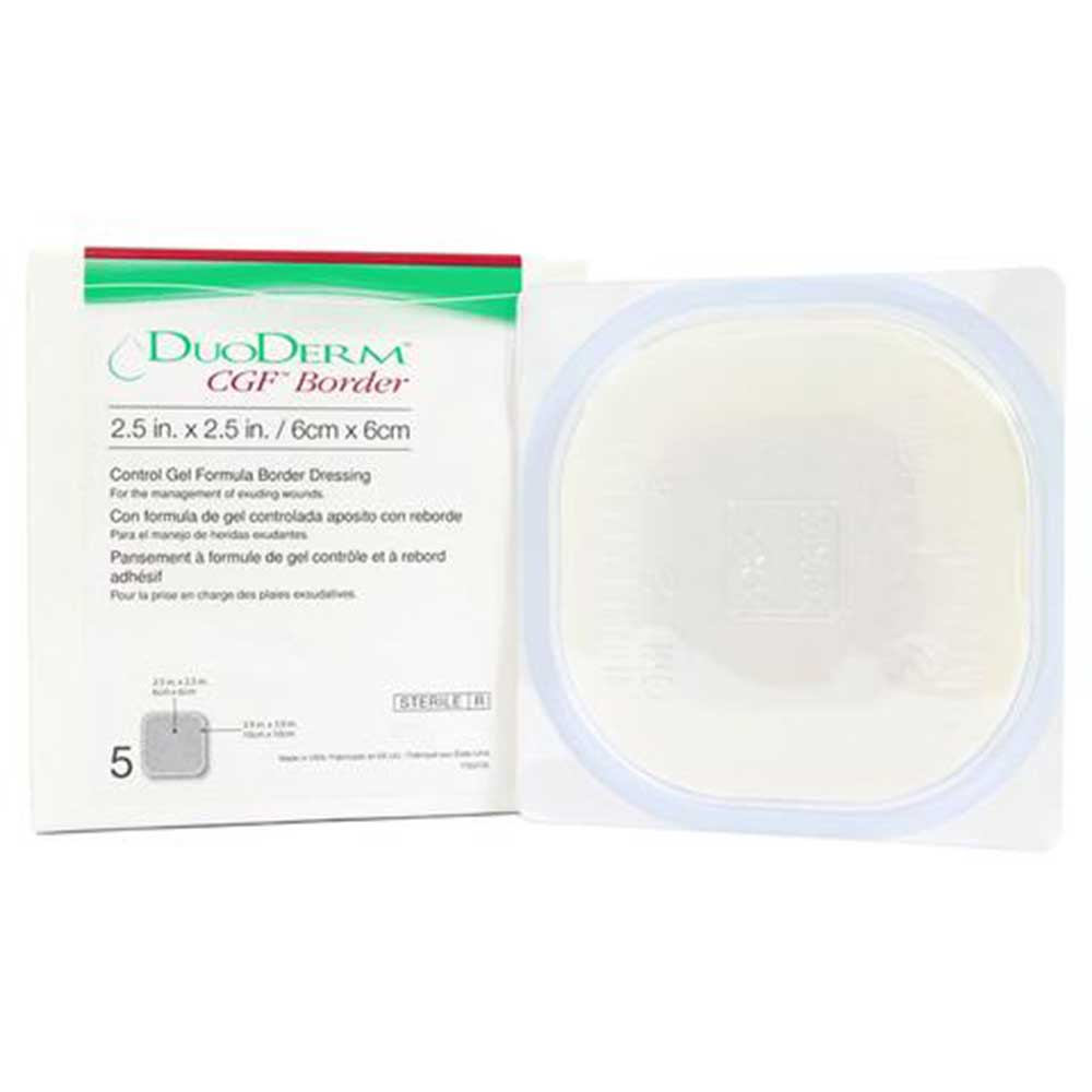 DuoDerm CGF Hydrocolloid Square Dressing with Adhesive Border - 2 1/2" x 2 1/2", Box of 5