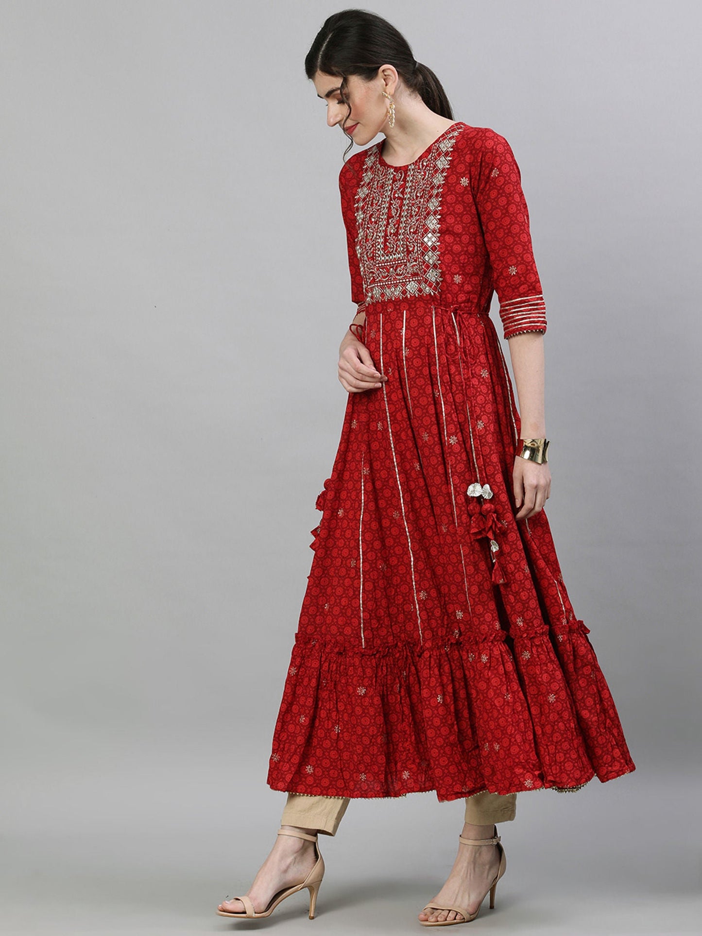 ISHIN Red Mirror Work Kurta