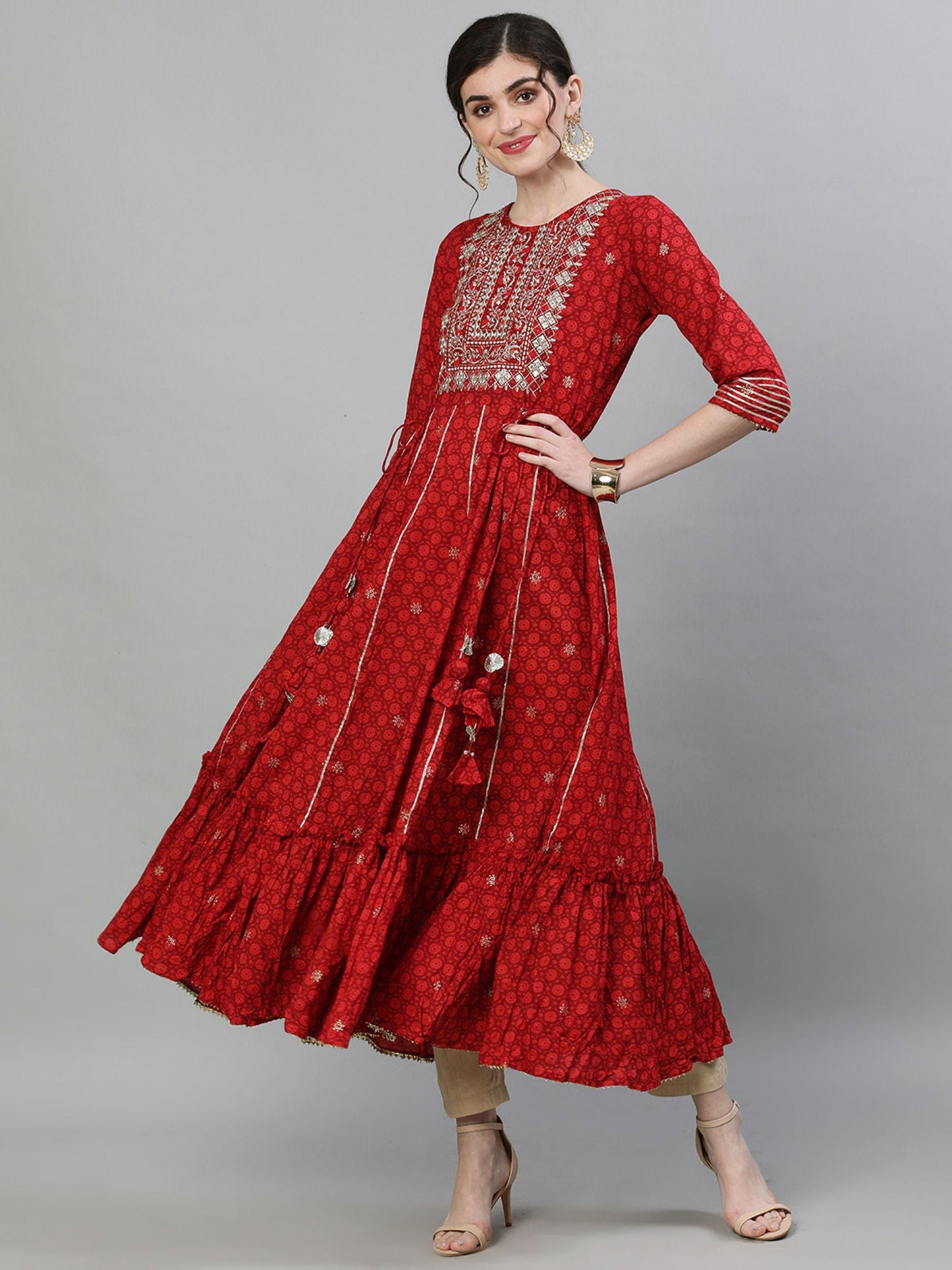 ISHIN Red Mirror Work Kurta