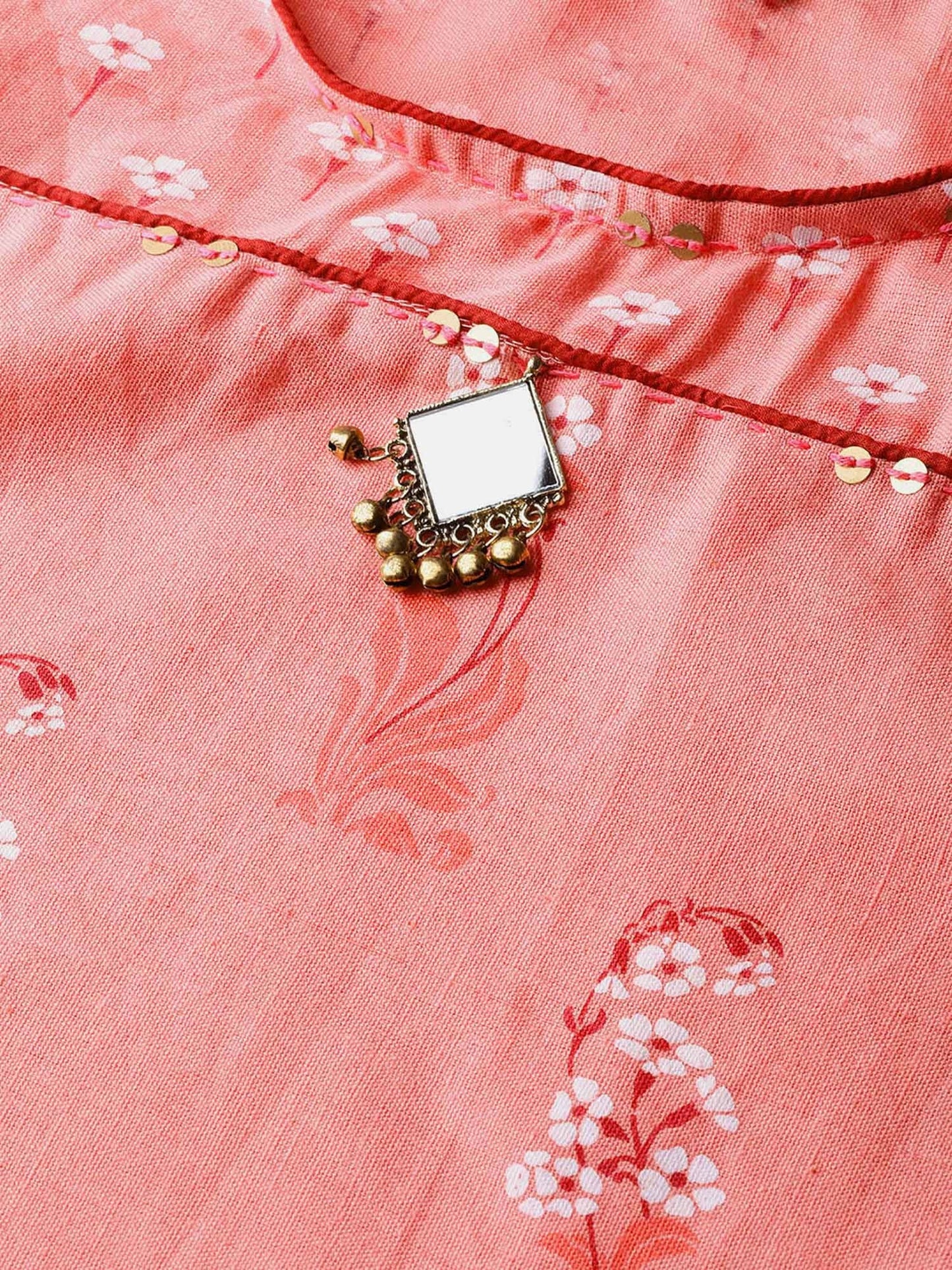 ISHIN Cotton Peach Printed Kurta Palazzo Set (Set of 2)