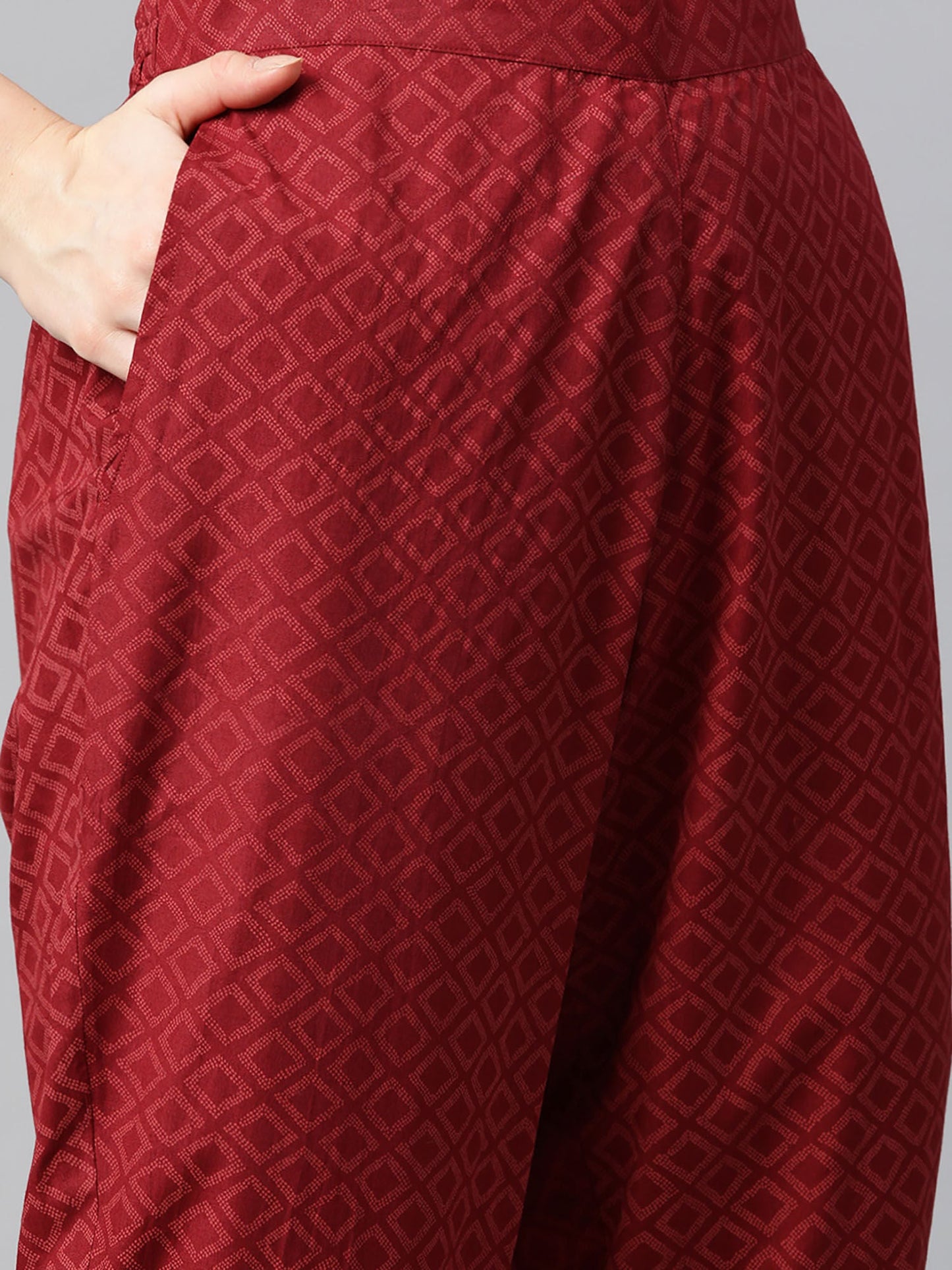 PIROH Womens Rayon Geometrical Gold Butta Straight Kurta Trouser Red (Set of 2)