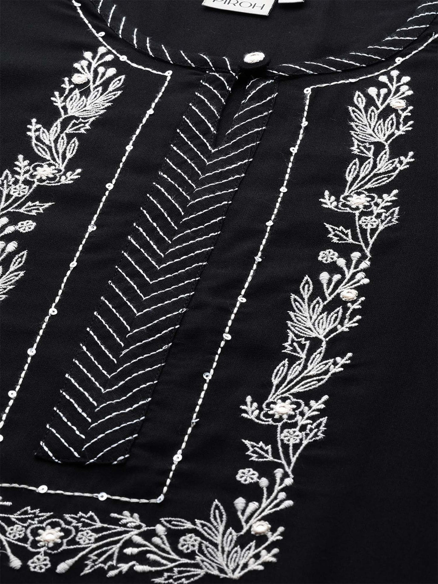 PIROH Womens Rayon Embroidered Straight Kurta Black