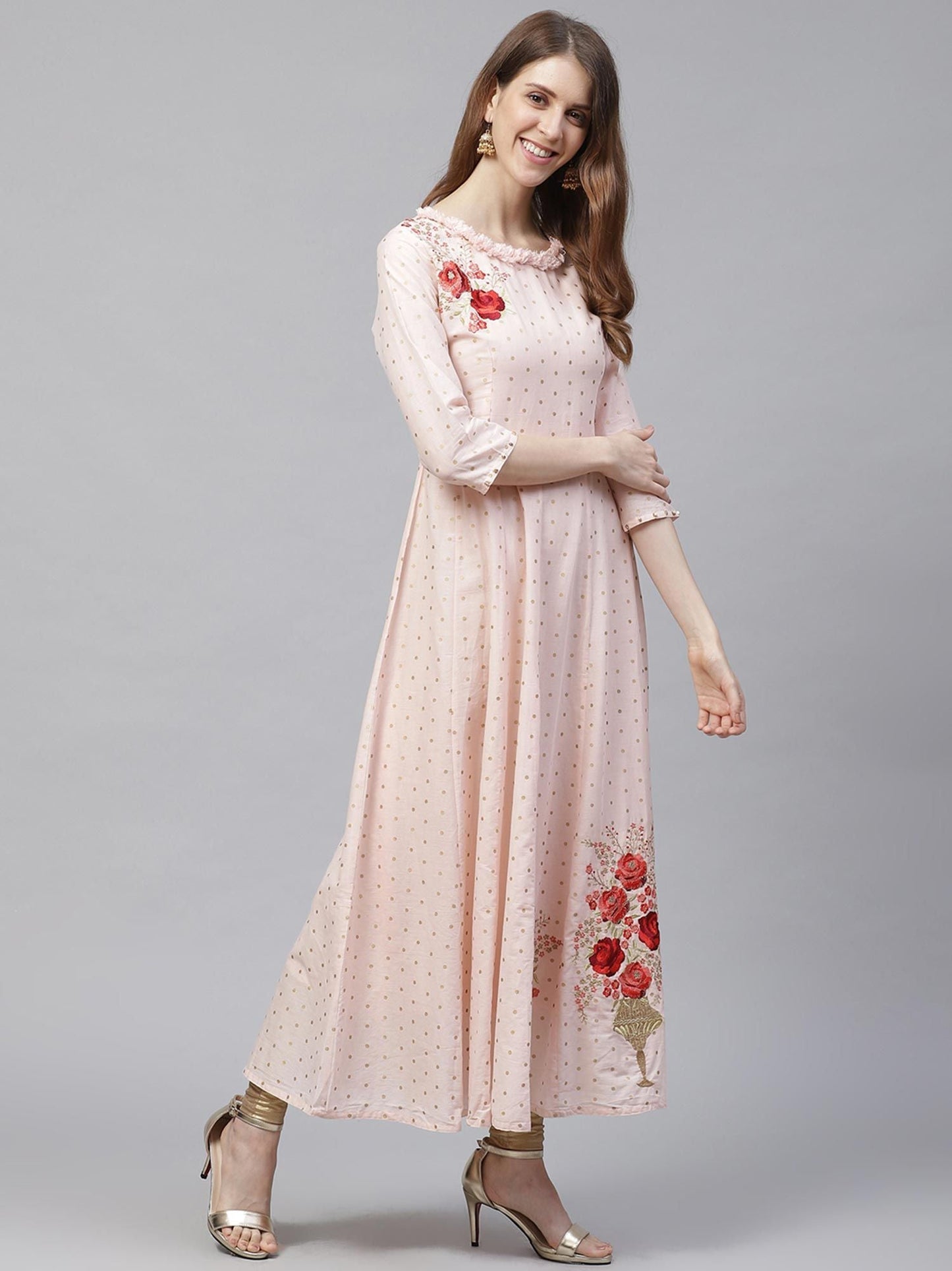 ISHIN Peach Embroidered Kurta