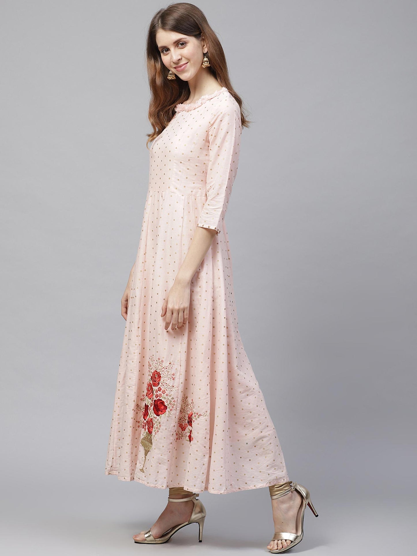 ISHIN Peach Embroidered Kurta