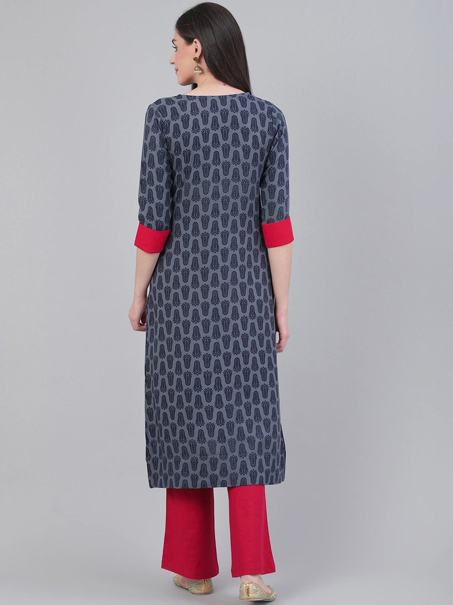 KSUT Grey Screen Print Straight Kurta