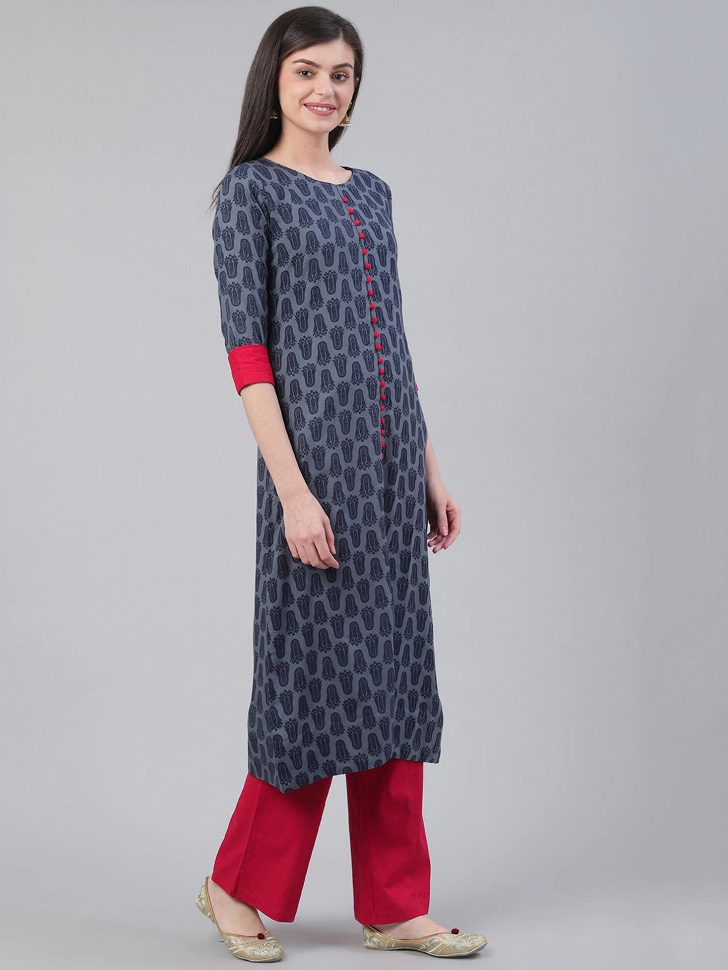 KSUT Grey Screen Print Straight Kurta