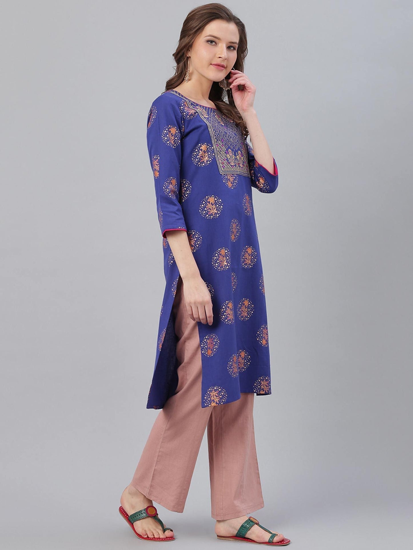 KSUT Blue Printed Straight Kurta