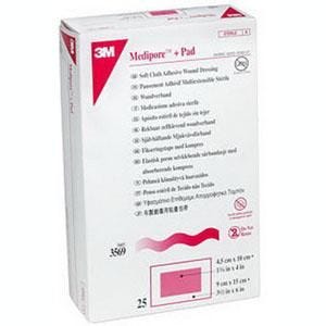 3M Medipore Plus Pad 3564 Soft Cloth Adhesive Wound Dressing 2-3/8" x 4" with 1" x 2-3/8" Pad Box of 50