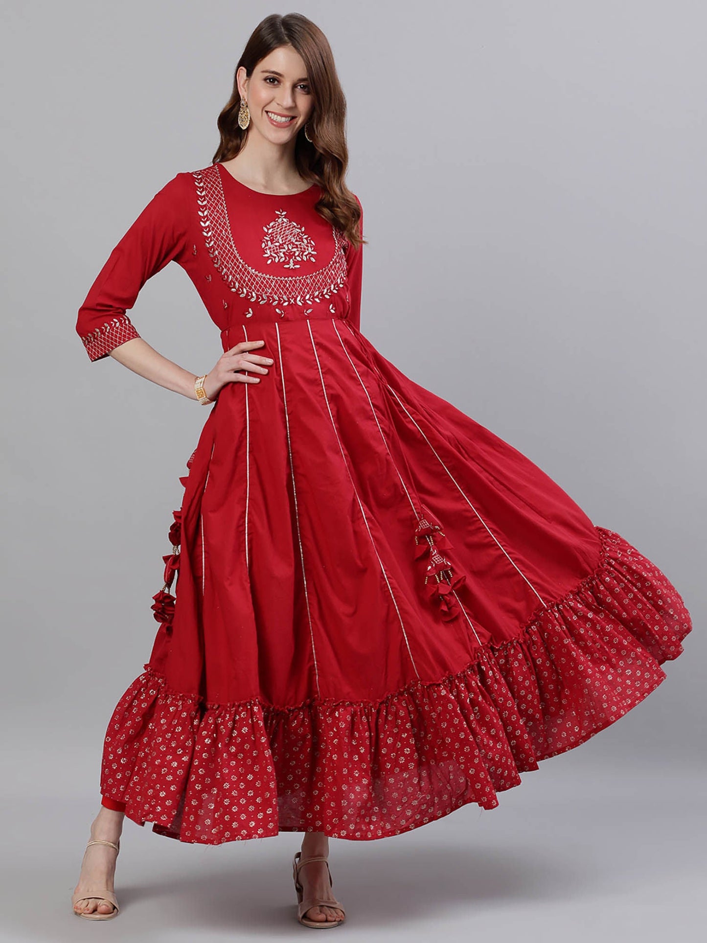 ISHIN Red Embroidered Kurta